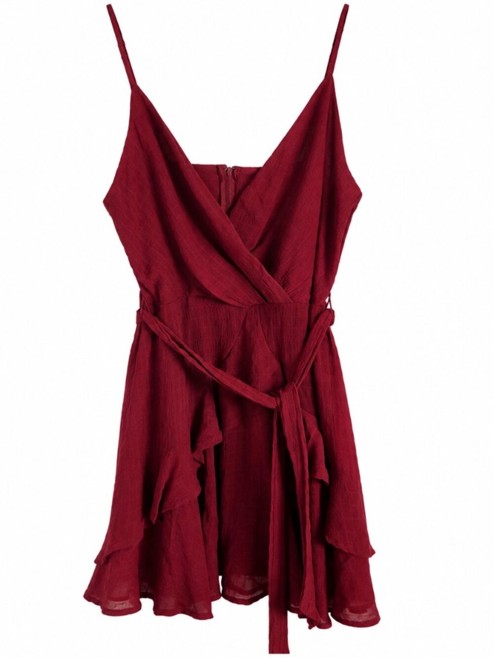 TRIXXI Burgundy Spaghetti Strap Faux Wrap Mini Dress Size L
